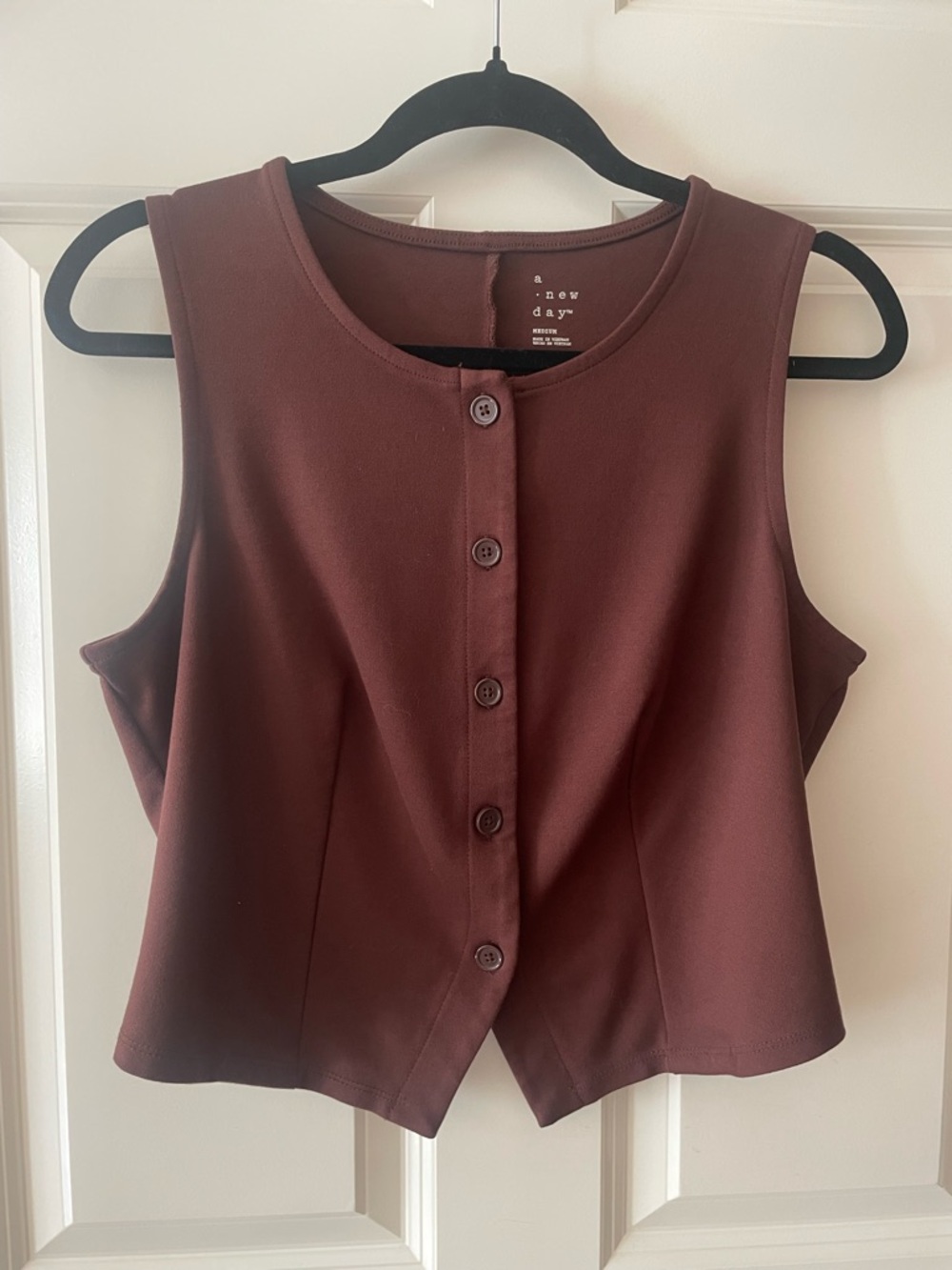 a new day Chocolate Brown Button-Front Crop Top